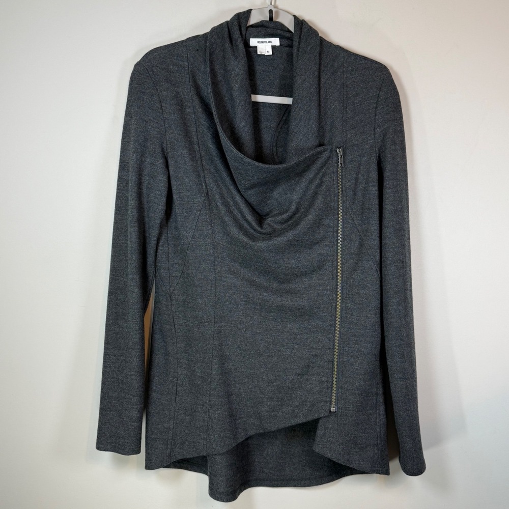 Helmut Lang Drape Jacket Women M Gray Asymmetric Zip Wool